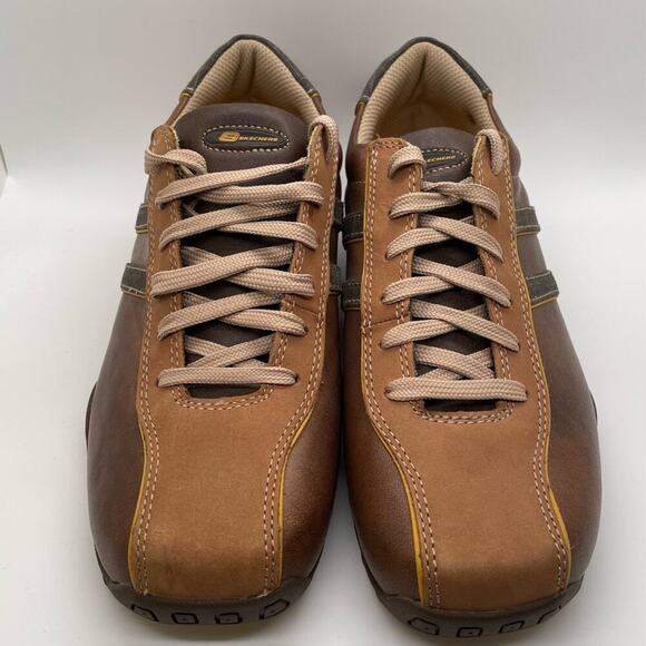 Men’s Two Tone Brown and Tan Lace Up Leather Skechers EUC - Picture 1 of 8